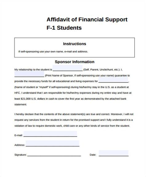 U.S. Student Visa Sponsorship and Affidavit of Support